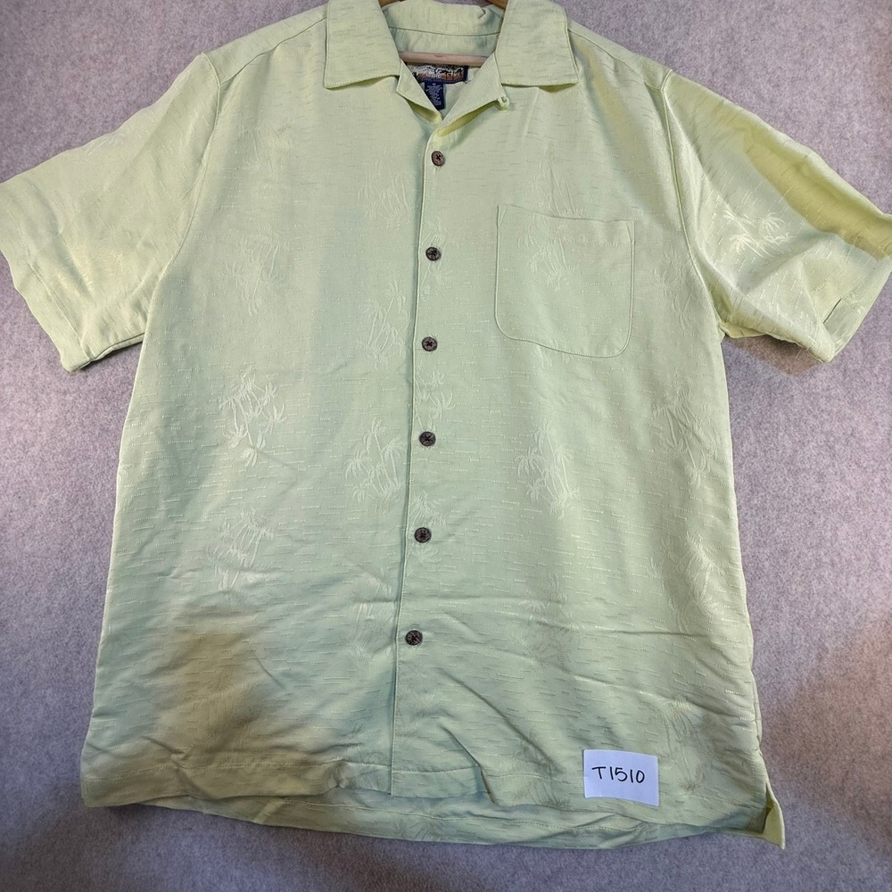 Havana Jacks Cafe Mens Medium Lime Green Palm‎ Tree Jacquard Camp Shirt T1510